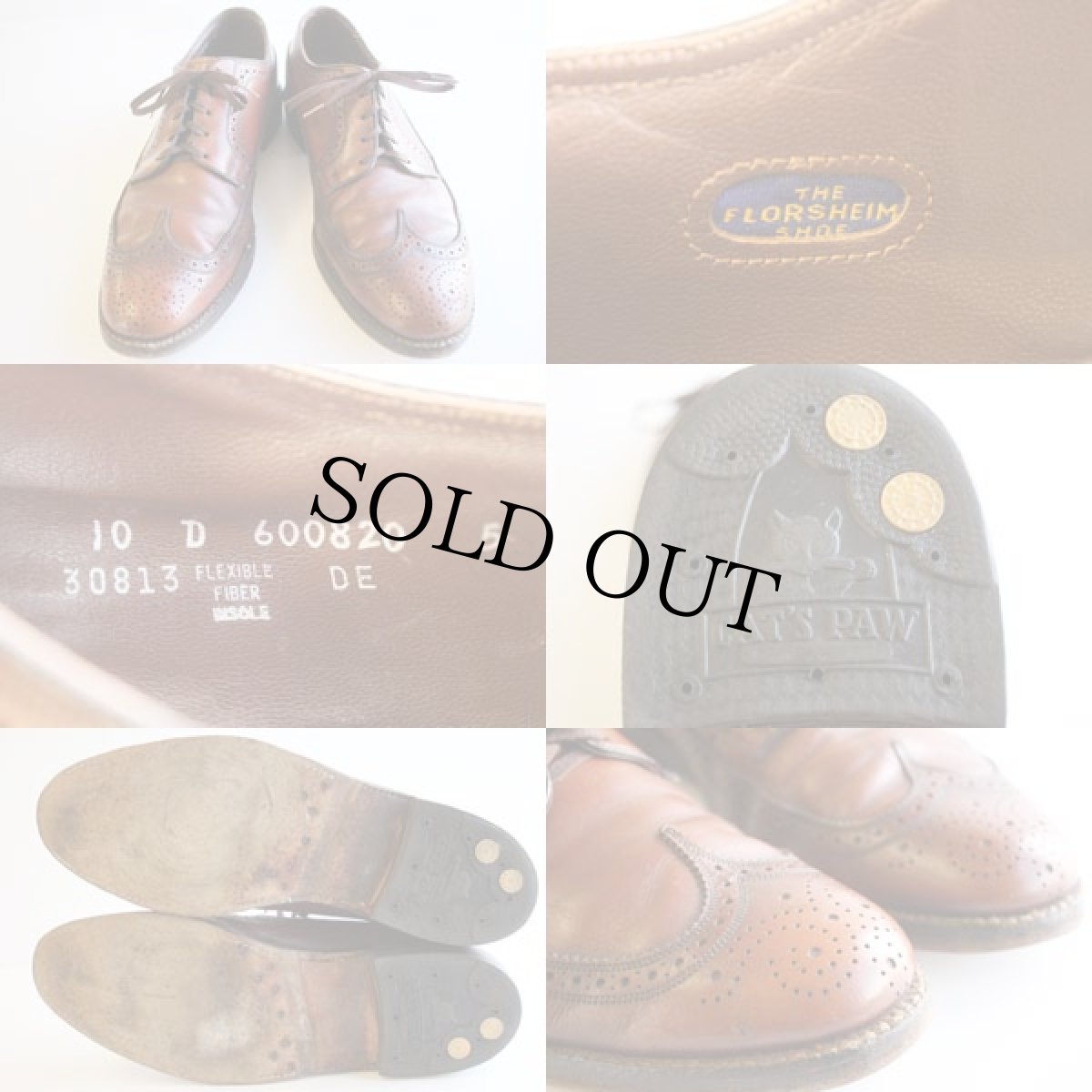 画像3: FLORSHEIMフローシャイム ウイングチップ レザーシューズ 茶 10D★革靴 (3)