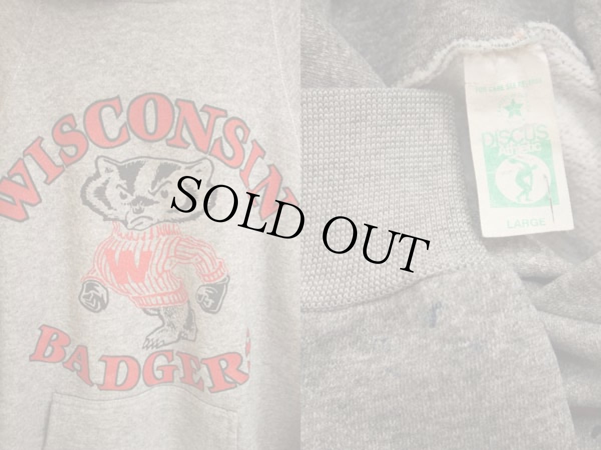 画像3: 80s USA製 DISCUS WISCONSIN バッキー スウェットパーカー 杢グレー L (3)