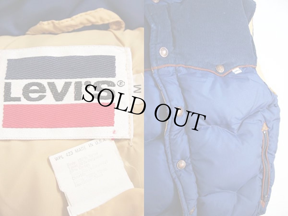 画像3: 80s Levi'sリーバイス コーデュロイ切り替え ダウンベスト M 紺 (3)