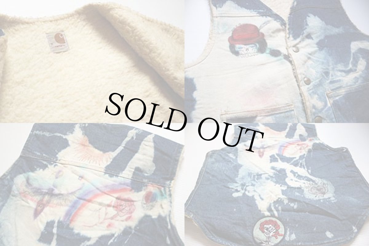 画像3: 70s carharttカーハート グレイトフルデッド ハンドペイント&ブリーチ加工 デニムベスト M (3)