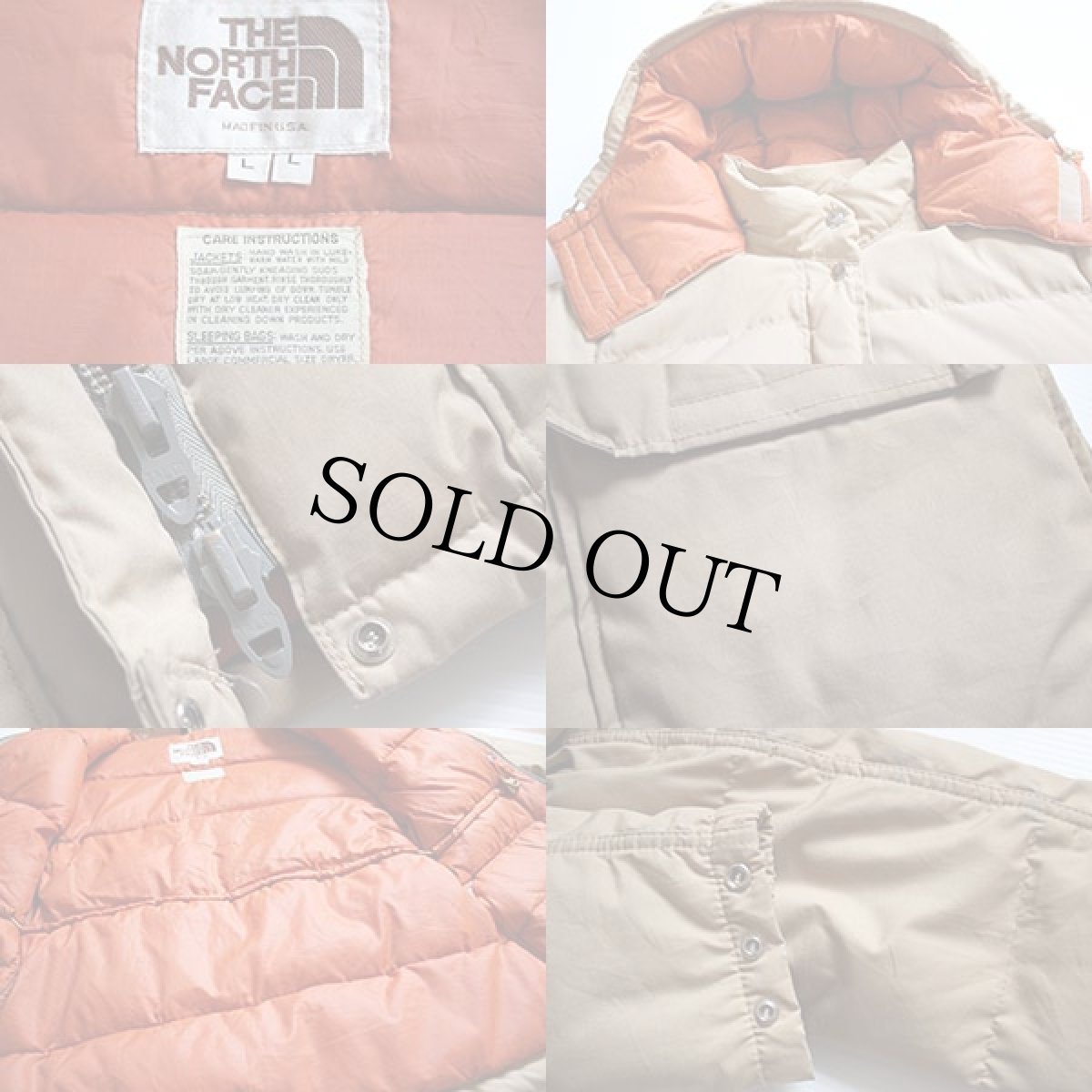画像3: 70s USA製 THE NORTH FACEノースフェイス 茶タグ フード付き ダウンジャケット タン W-L★パーカー (3)