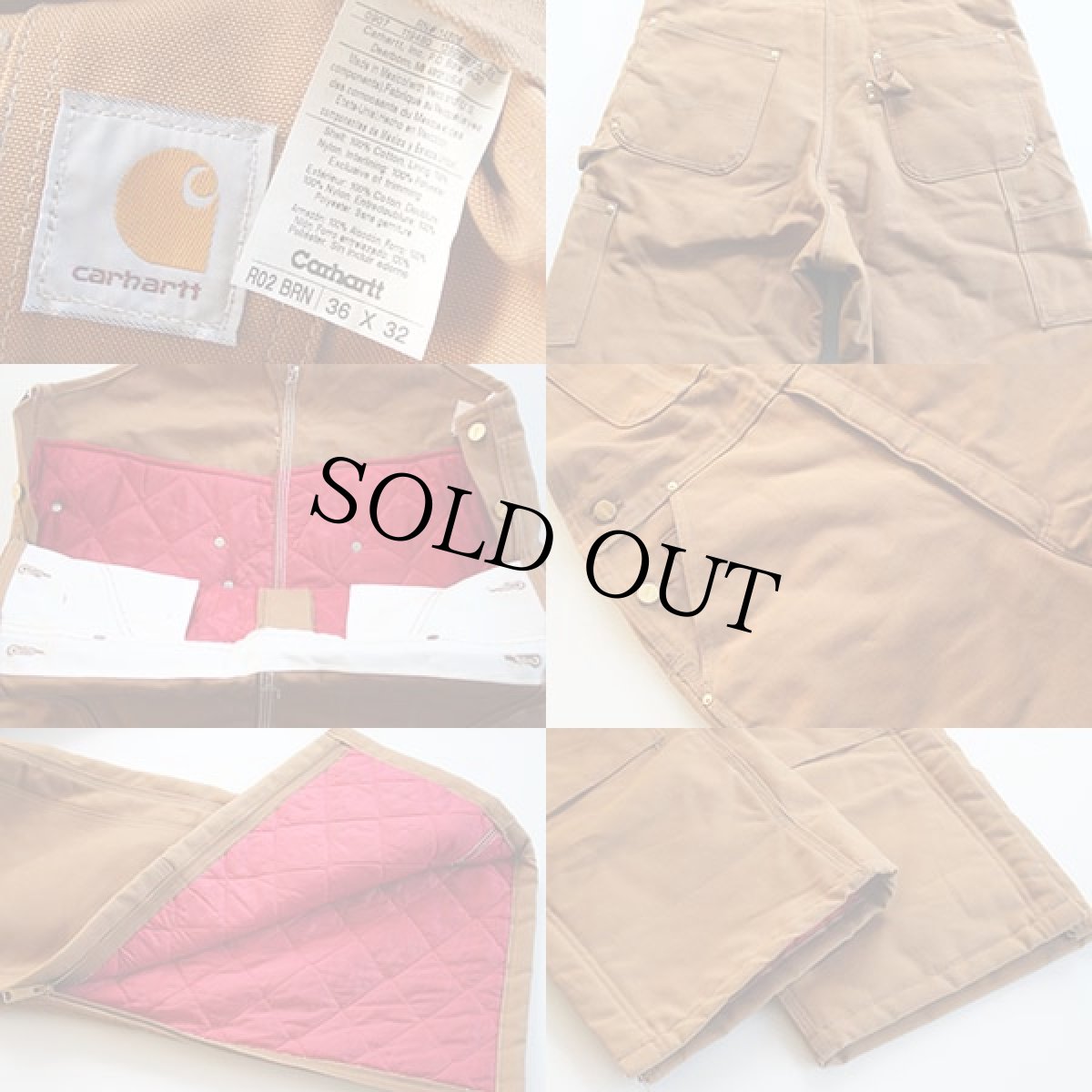 画像3: 00s carharttカーハート キルティングライナー ダブルニー オーバーオール 36×32 (3)