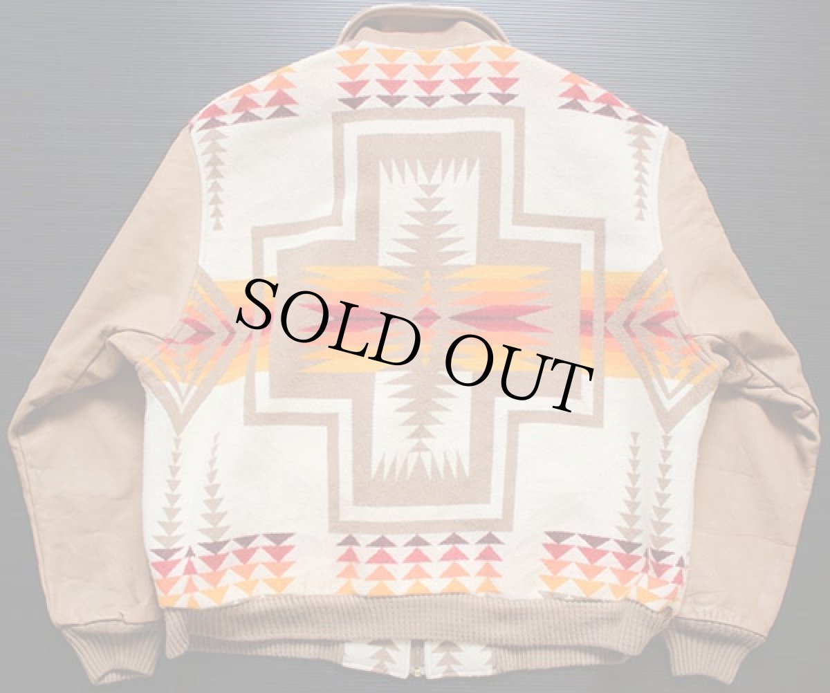 画像2: 90s USA製 PENDLETONペンドルトン チーフジョセフ ネイティブ柄 袖革 ウール ブランケットジャケット XL (2)