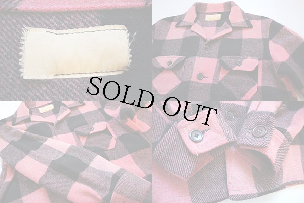 画像3: 60s UNKNOWN バッファローチェック ウール シャツジャケット 黒×ピンク (3)