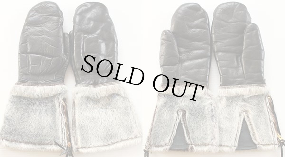 画像2: 60s WOLVERINE ファー付き レザーミトン グローブ ロング★手袋 (2)