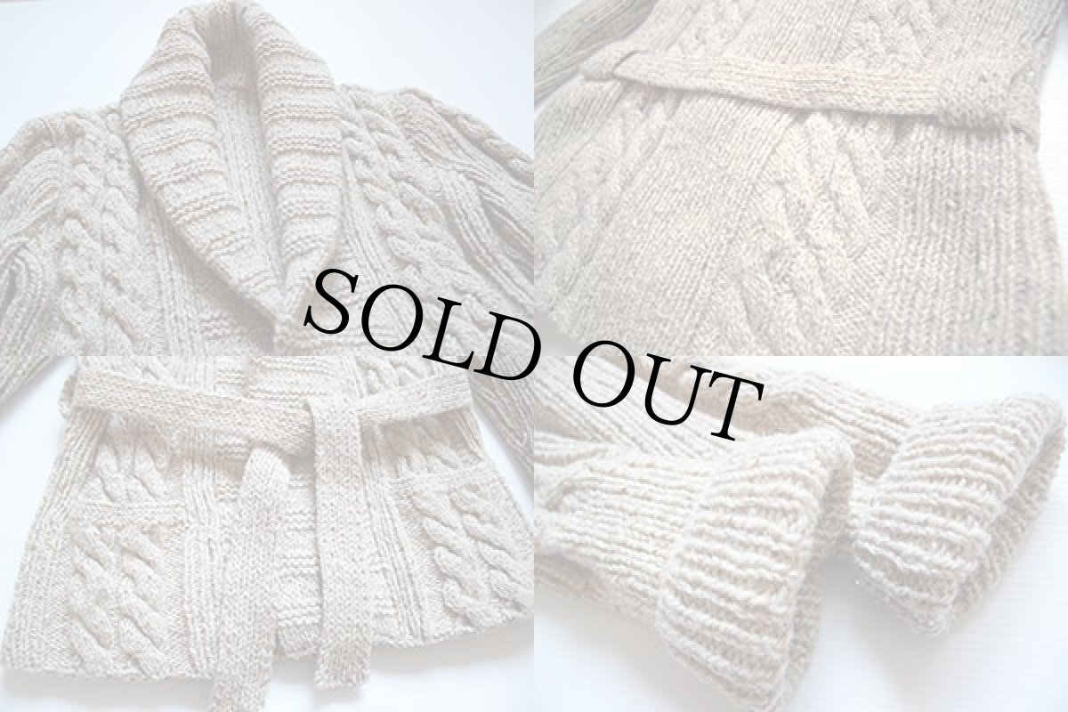 画像3: ビンテージ ショールカラー ケーブル編み ウールニット ガウン★カーディガン (3)