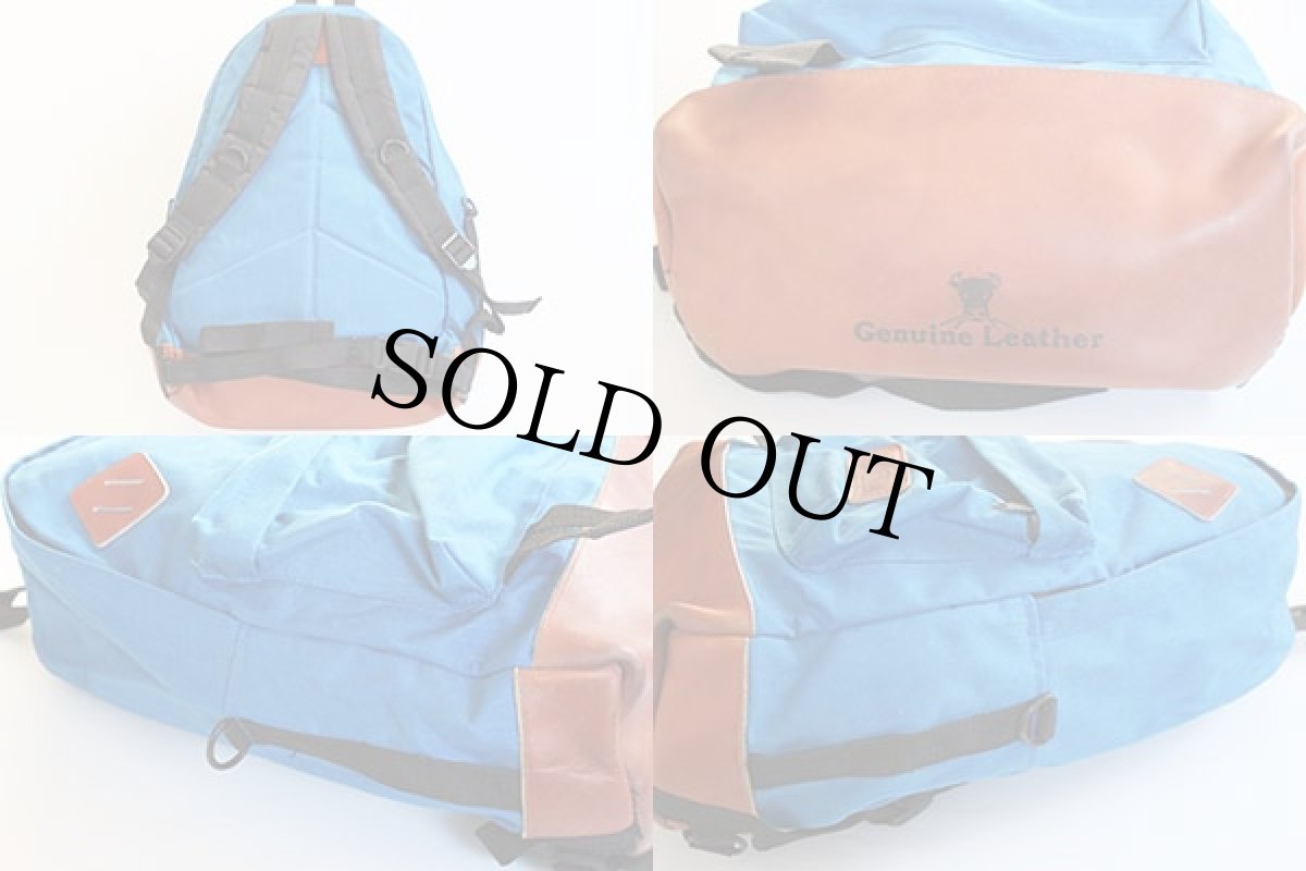 画像2: 80s OGIO ボトムレザー デイパック 青★リュックサック (2)