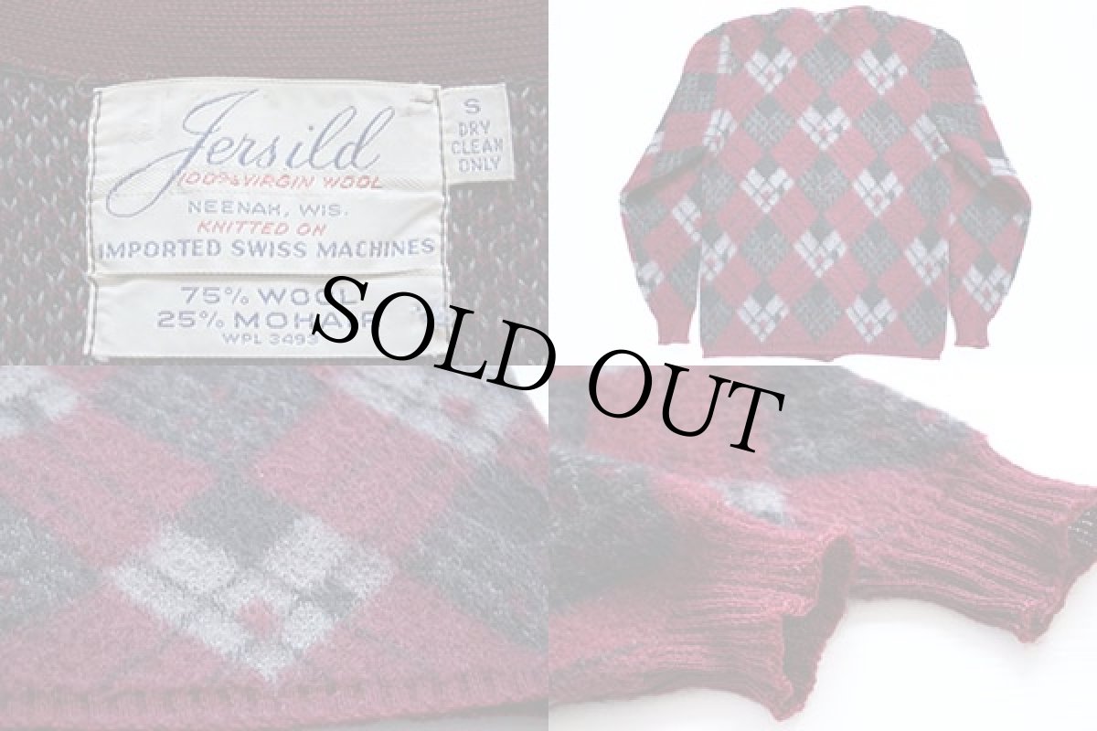 画像3: 60s Jersild アーガイル柄 モヘヤ ニット カーディガン S (3)