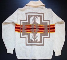 画像2: 70s PENDLETONペンドルトン チーフジョセフ ネイティブ柄 ショールカラー ジャガード ウールニット カーディガン L (2)