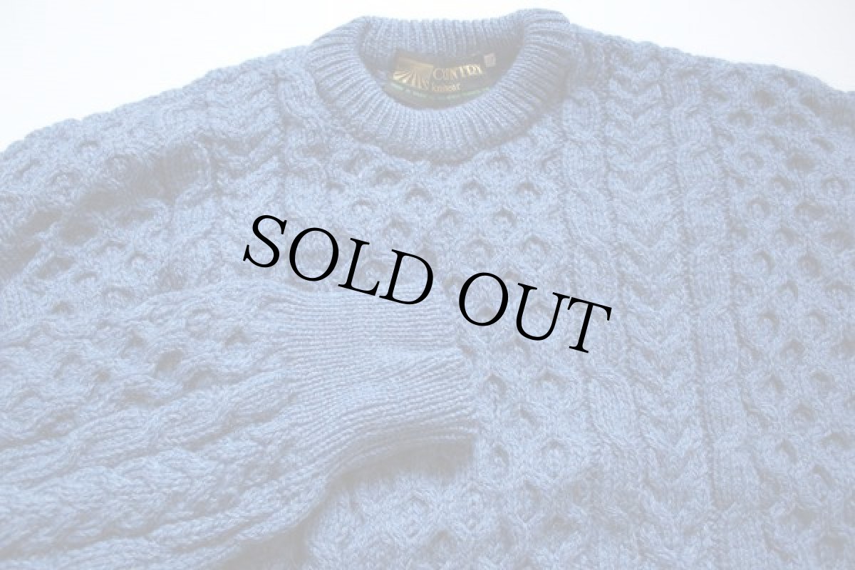 画像2: アイルランド製 ケーブル編み ニットセーター 青 42★フィッシャーマン (2)