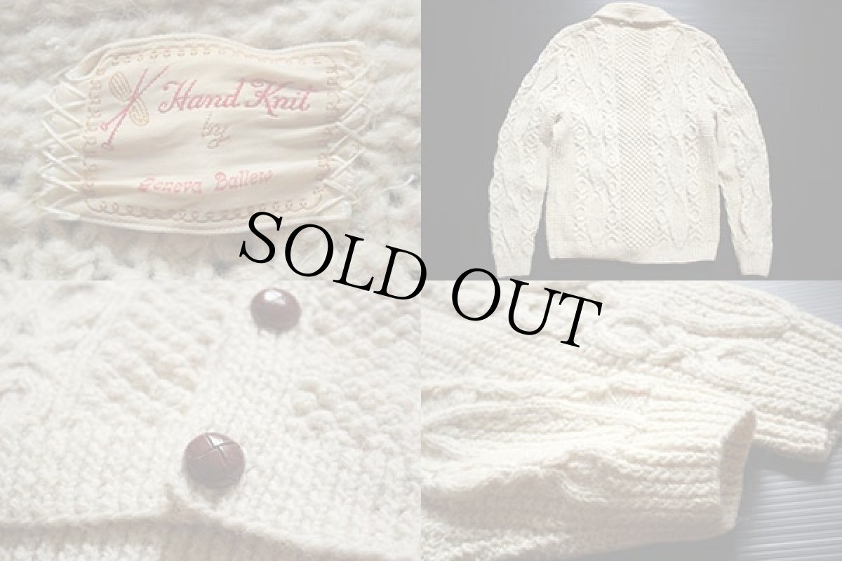 画像3: 60s ショールカラー ケーブル編み ウール ハンドニット カーディガン★フィッシャーマン (3)