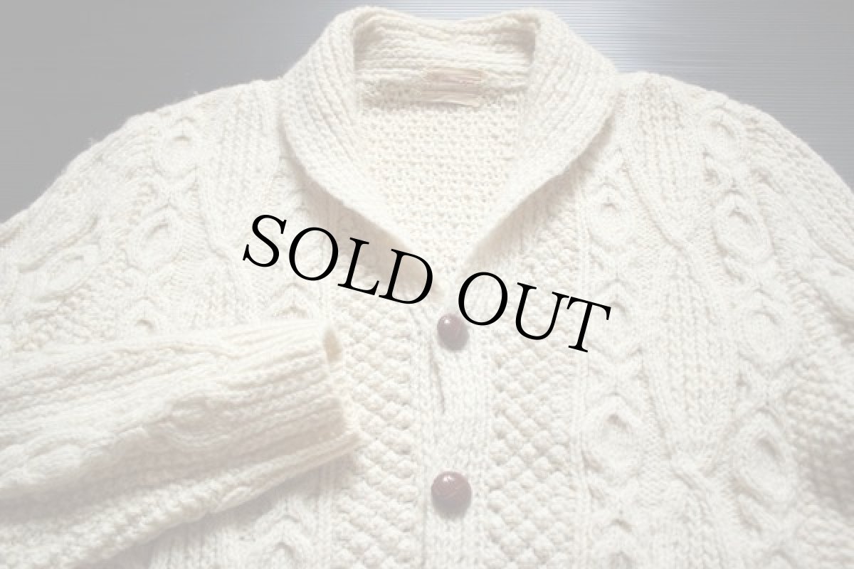 画像2: 60s ショールカラー ケーブル編み ウール ハンドニット カーディガン★フィッシャーマン (2)