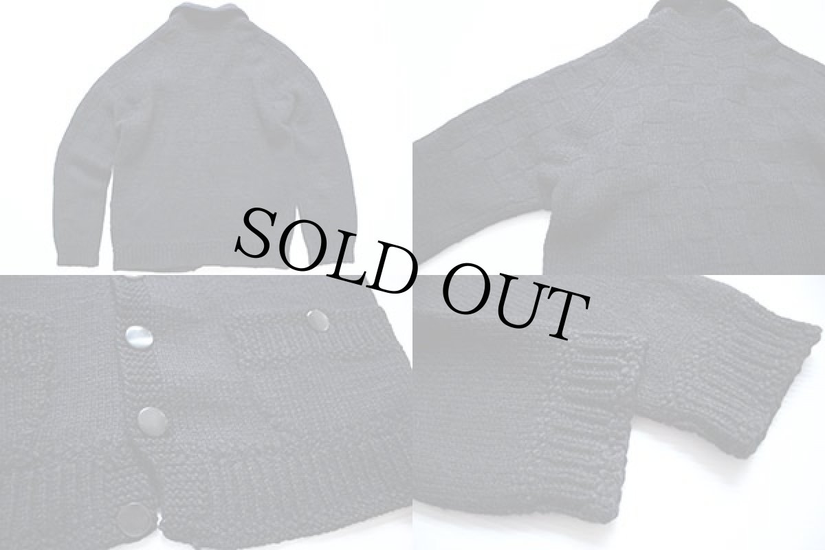 画像3: ビンテージ ショールカラー ウール ハンドニット カーディガン 黒 (3)