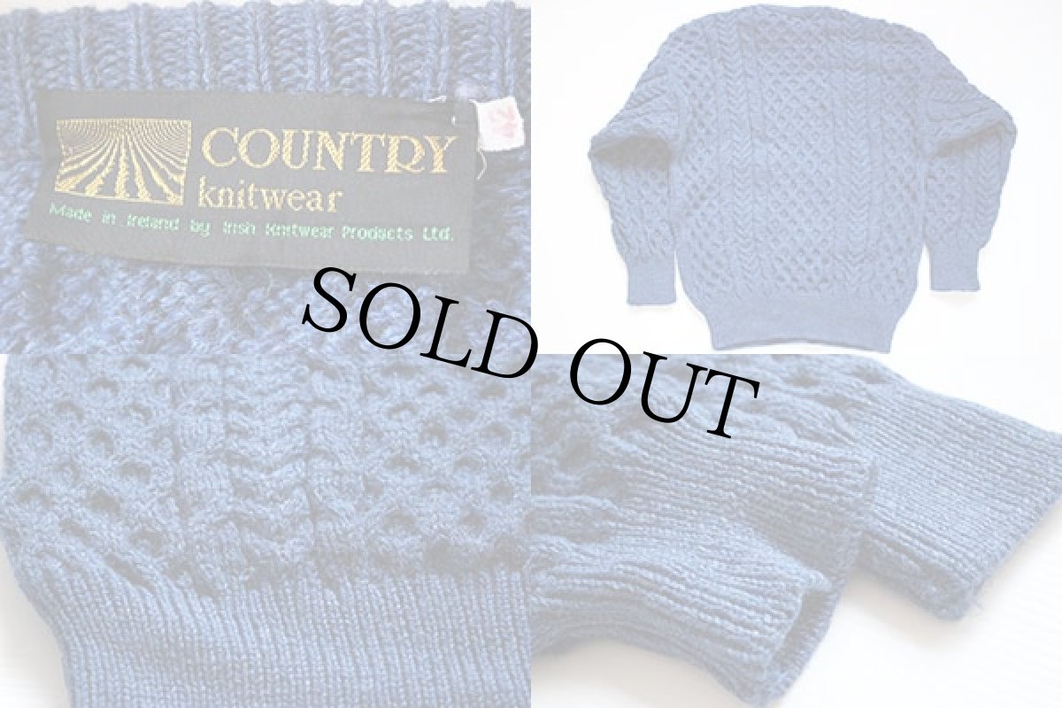 画像3: アイルランド製 ケーブル編み ニットセーター 青 42★フィッシャーマン (3)