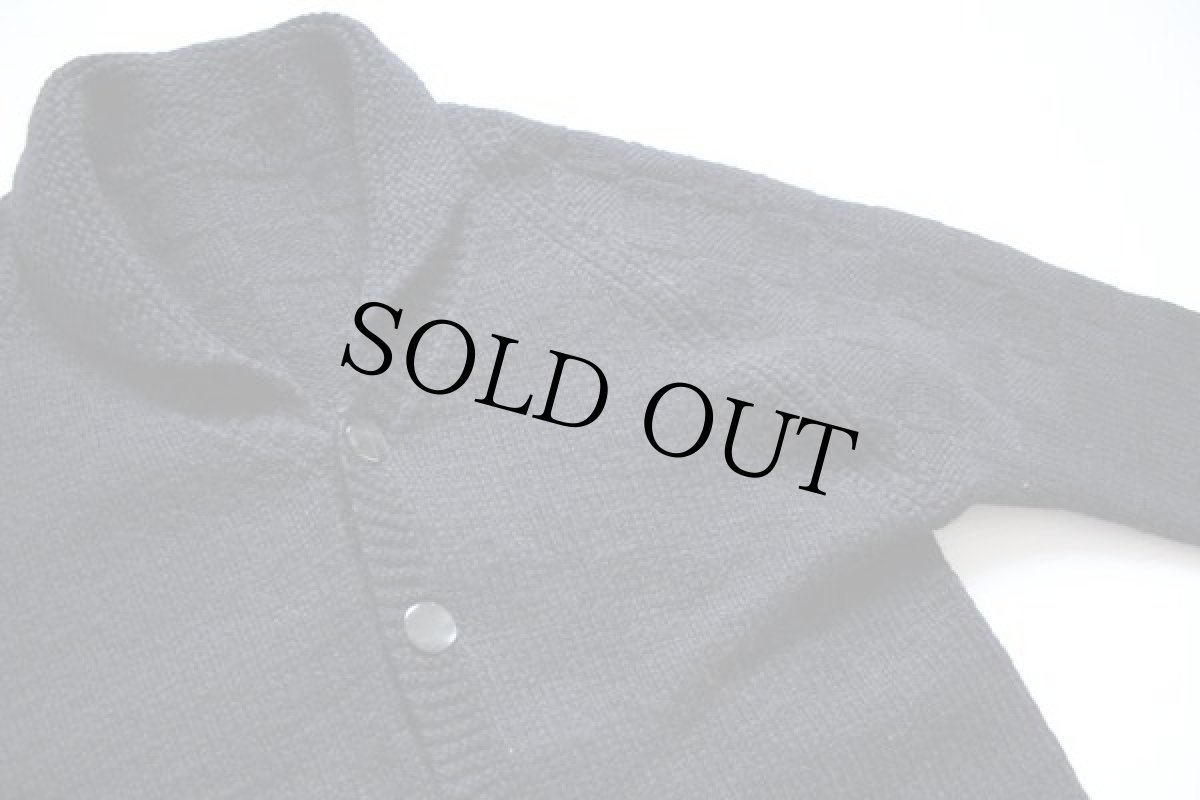 画像2: ビンテージ ショールカラー ウール ハンドニット カーディガン 黒 (2)