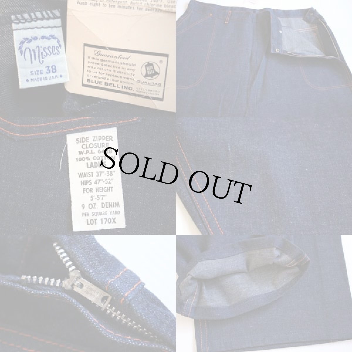 画像3: デッドストック★60s BLUE BELL インディゴ デニム ランチパンツ w38 (3)