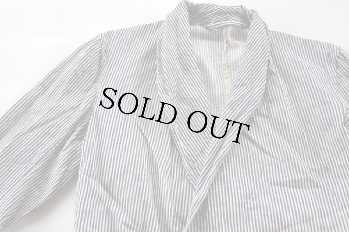 画像2: ビンテージ ショールカラー ヒッコリーガウン 耳付き (2)