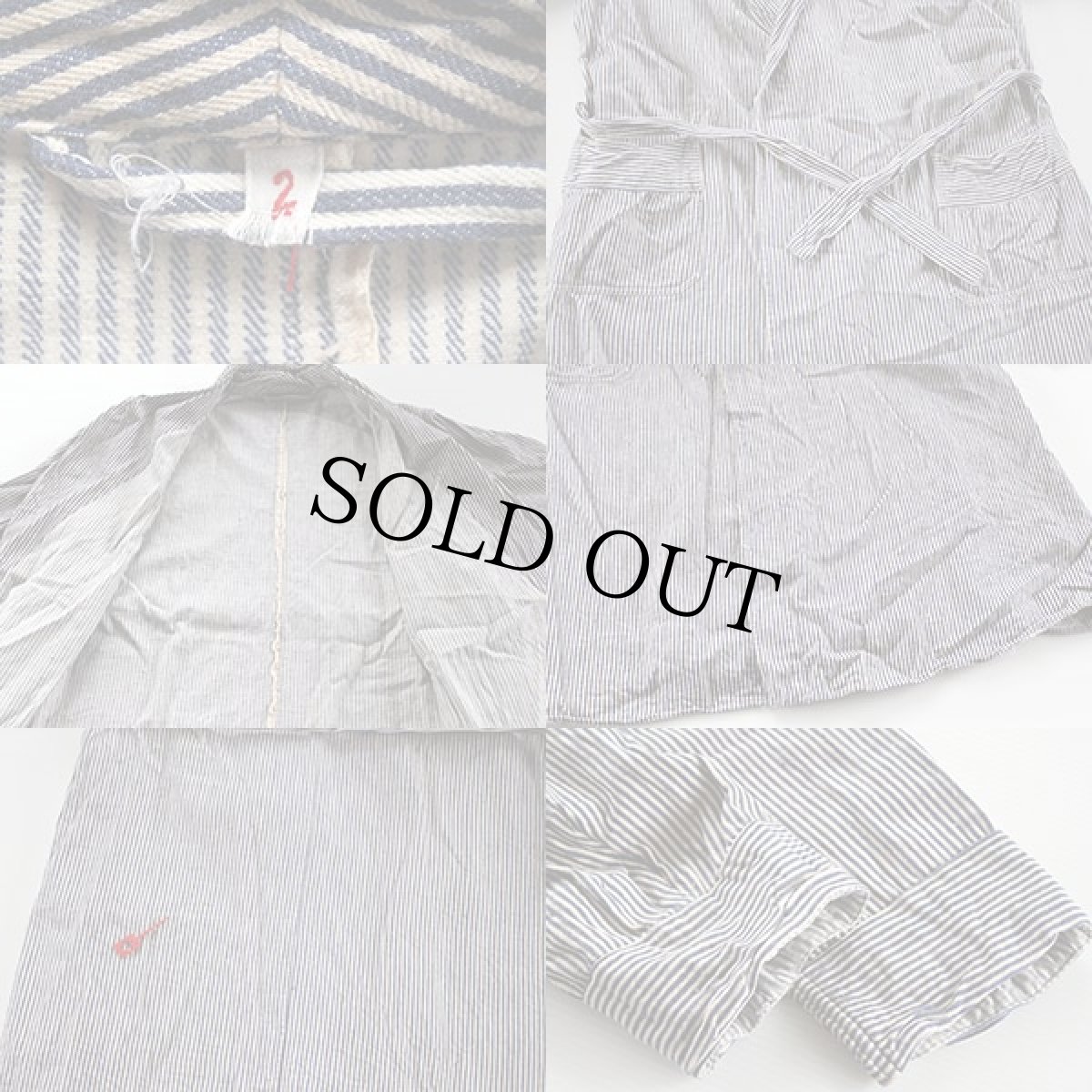 画像3: ビンテージ ショールカラー ヒッコリーガウン 耳付き (3)