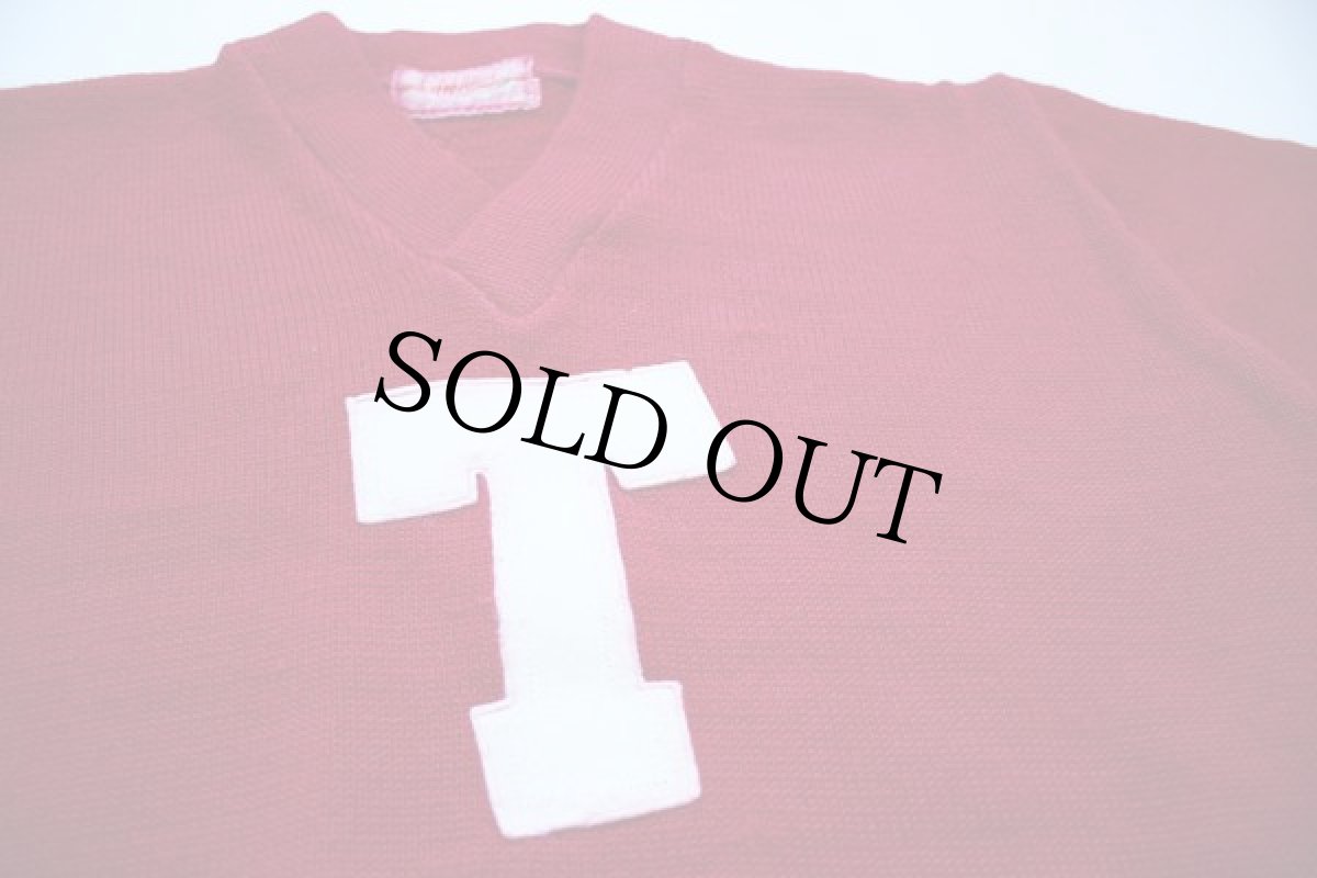 画像2: 40s Dehenフェルトパッチ レタードセーター 赤 (2)