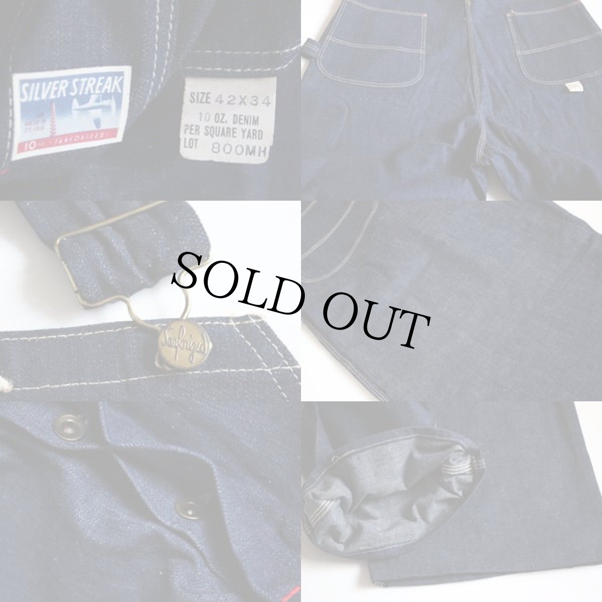 画像3: デッドストック★60s SILVER STREAK インディゴ デニム オーバーオール 42 (3)