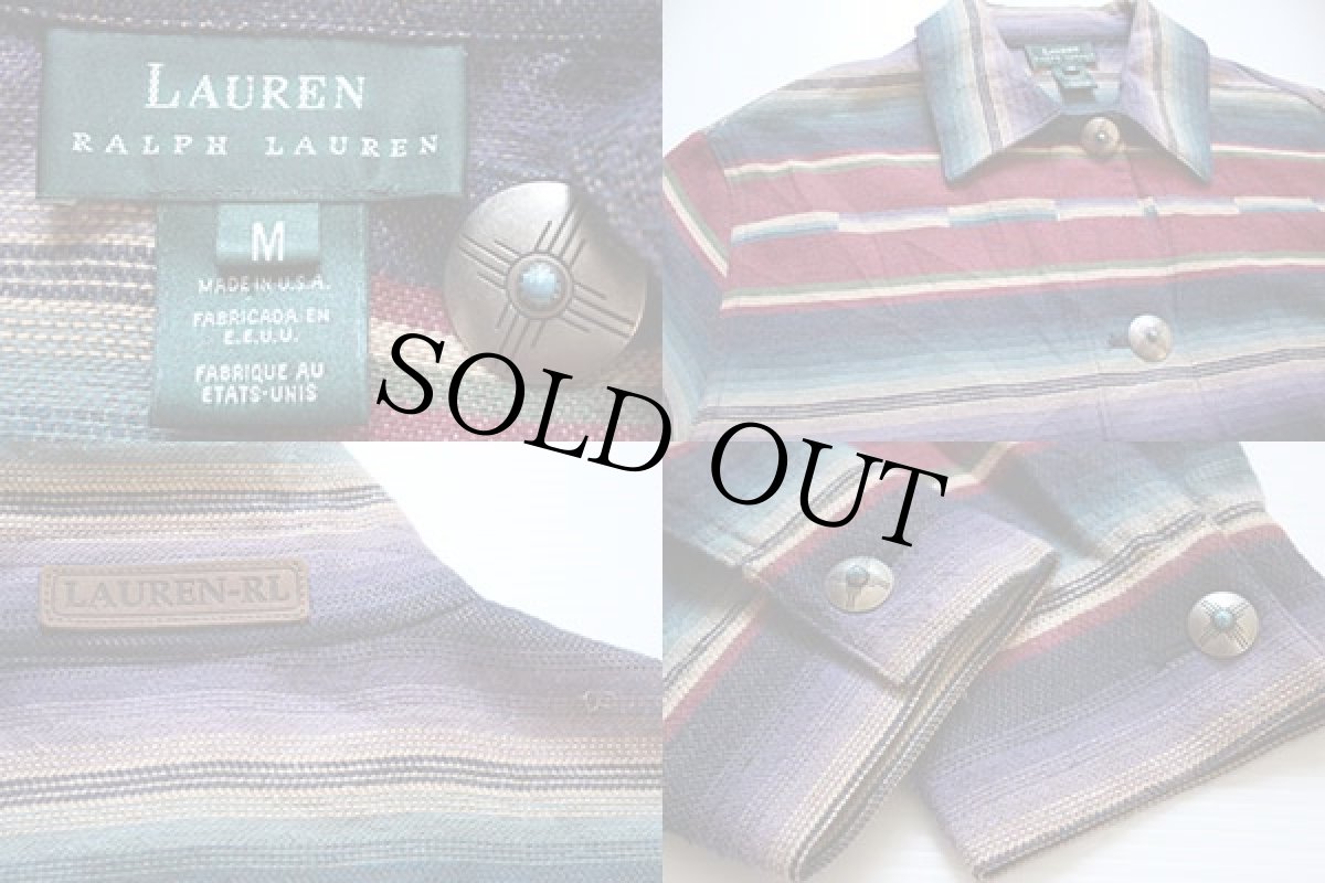 画像3: 90s USA製 LAUREN ラルフローレン ネイティブ柄 コンチョボタン ラグジャケット M (3)