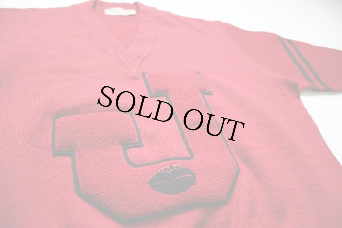 画像2: 50s Wilsonウィルソン レタードセーター 濃赤 42 (2)