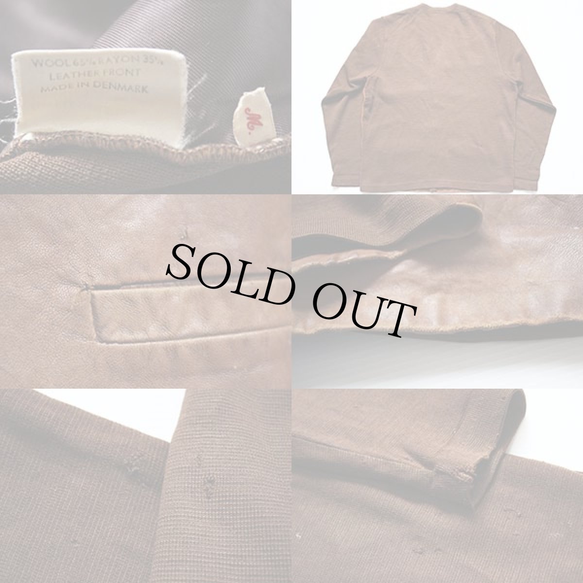 画像3: 50s デンマーク製 レザー切り替え ニットカーディガン 茶 M (3)