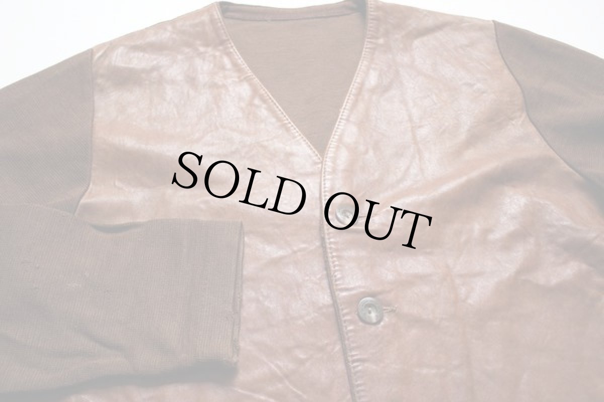 画像2: 50s デンマーク製 レザー切り替え ニットカーディガン 茶 M (2)