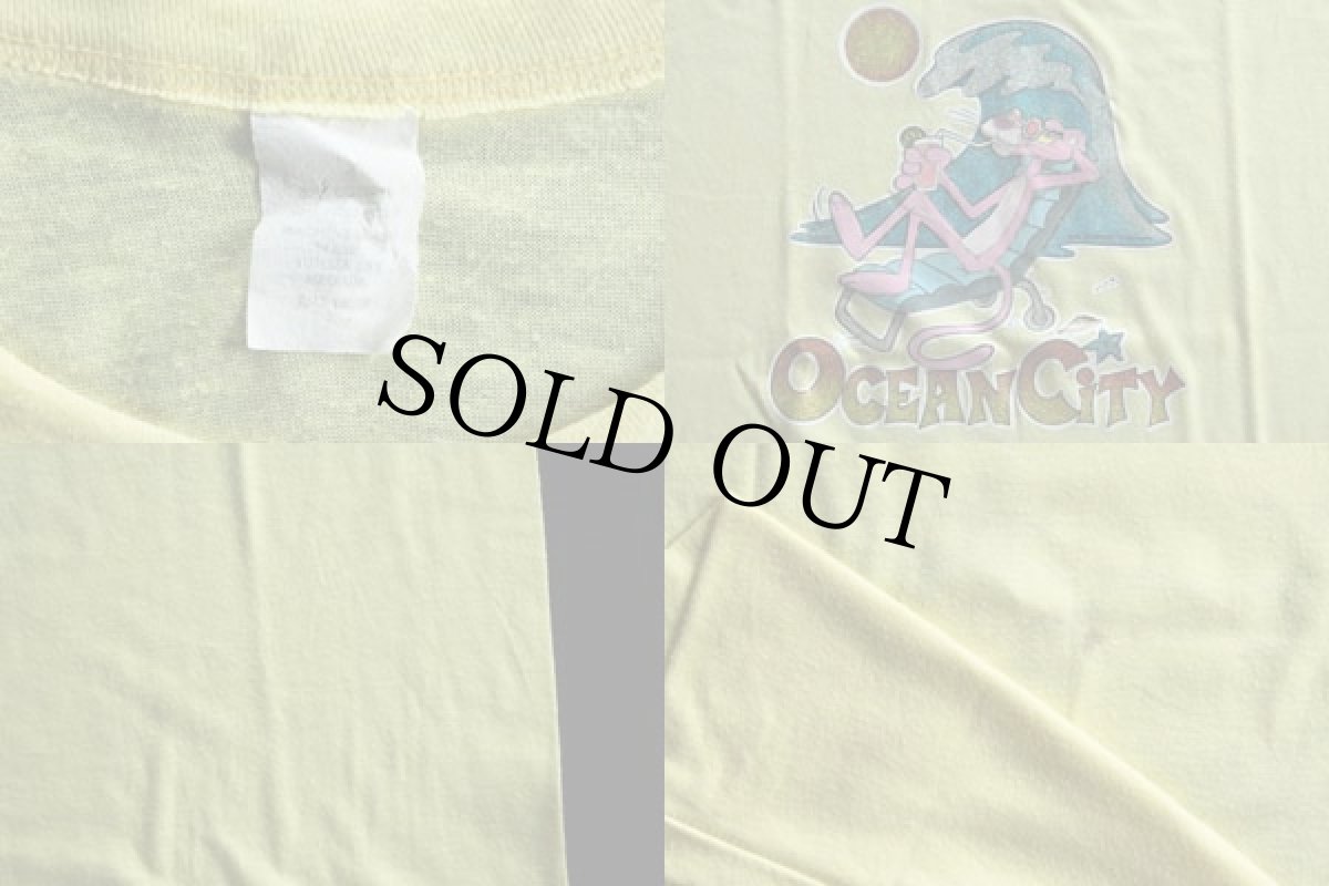 画像3: 70s OCEANCITY ピンクパンサー ラメ入りアイロンプリント Tシャツ L (3)