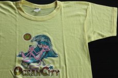 画像1: 70s OCEANCITY ピンクパンサー ラメ入りアイロンプリント Tシャツ L (1)