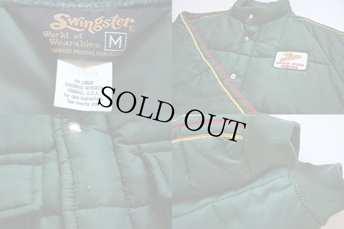 画像3: 70s Swingster DEKALB パッチ付き 中綿入り ナイロン レーシングジャケット 緑 M (3)