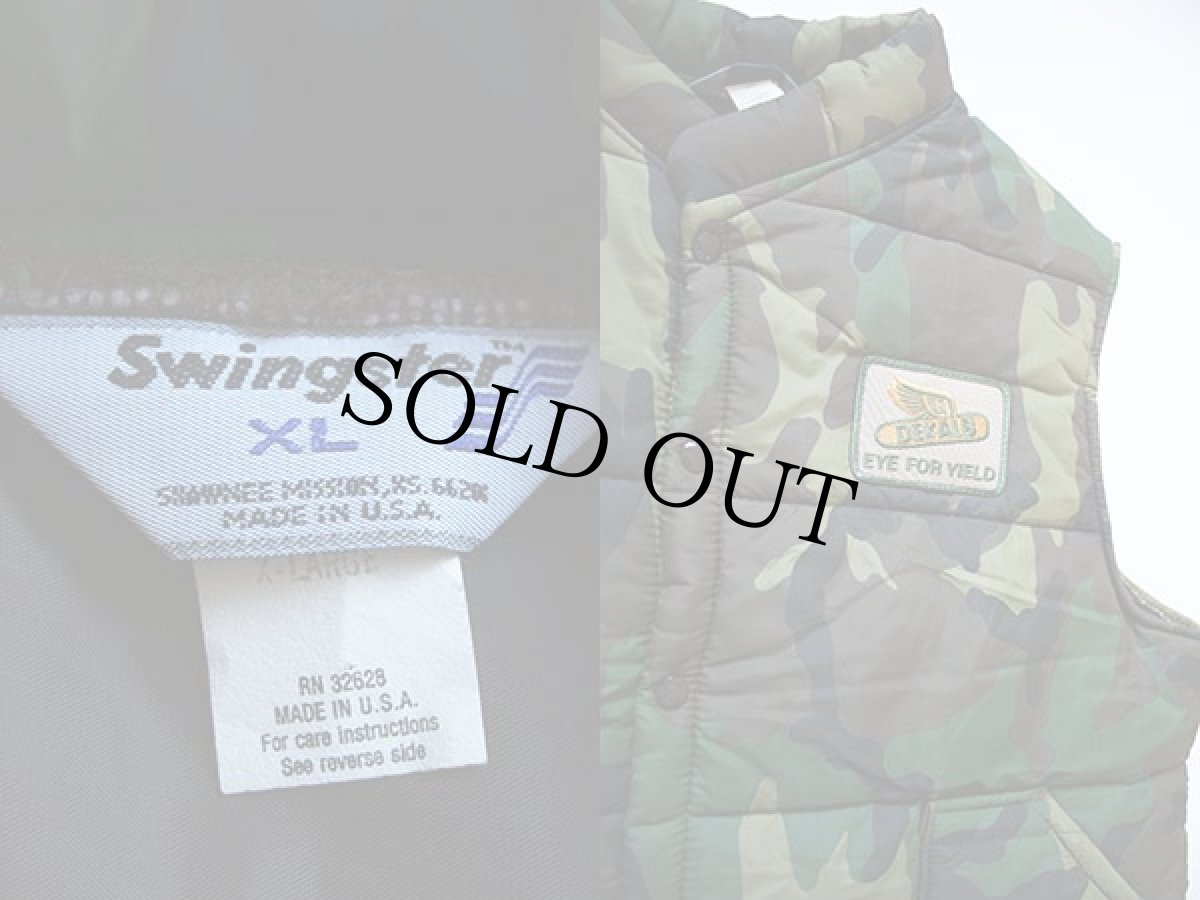 画像3: 80s USA製 Swingster DEKALB パッチ付き ウッドランドカモ 中綿入り レーシングベスト XL (3)