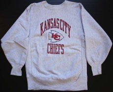 画像1: 90s USA製 Championチャンピオン KANSASCITY CHIEFS 染み込みプリント リバースウィーブ スウェット L (1)