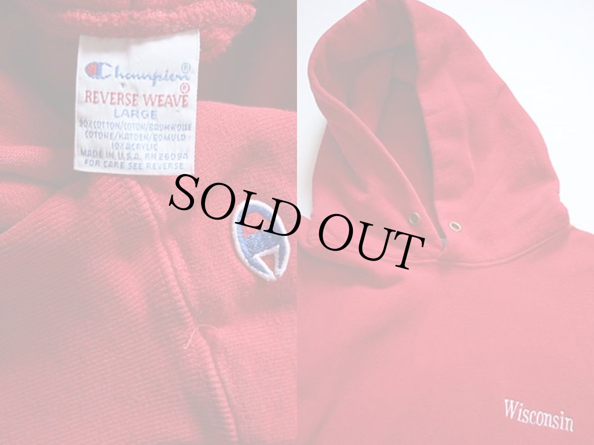 画像3: 90s USA製 Championチャンピオン 刺繍 リバースウィーブ スウェットパーカー 赤 L (3)