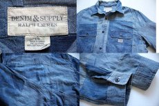 画像3: DENIM&SUPPLY ラルフローレン ビンテージ加工 パッチワーク デニムシャツ L (3)