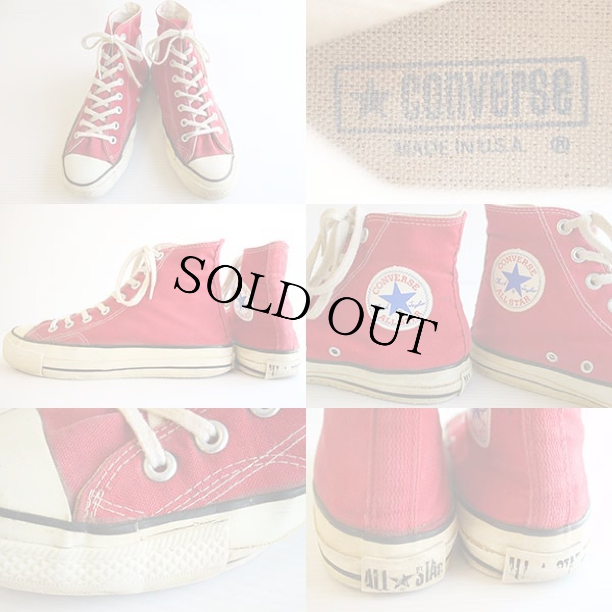 画像2: 80s USA製 CONVERSEコンバース ALL STARオールスター HI 当て布 赤 7 (2)
