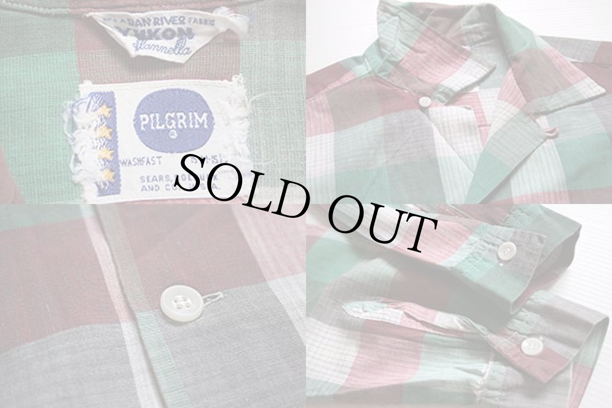 画像3: 50s SEARS Pilgrimピルグリム チェック コットン オープンカラーシャツ M (3)