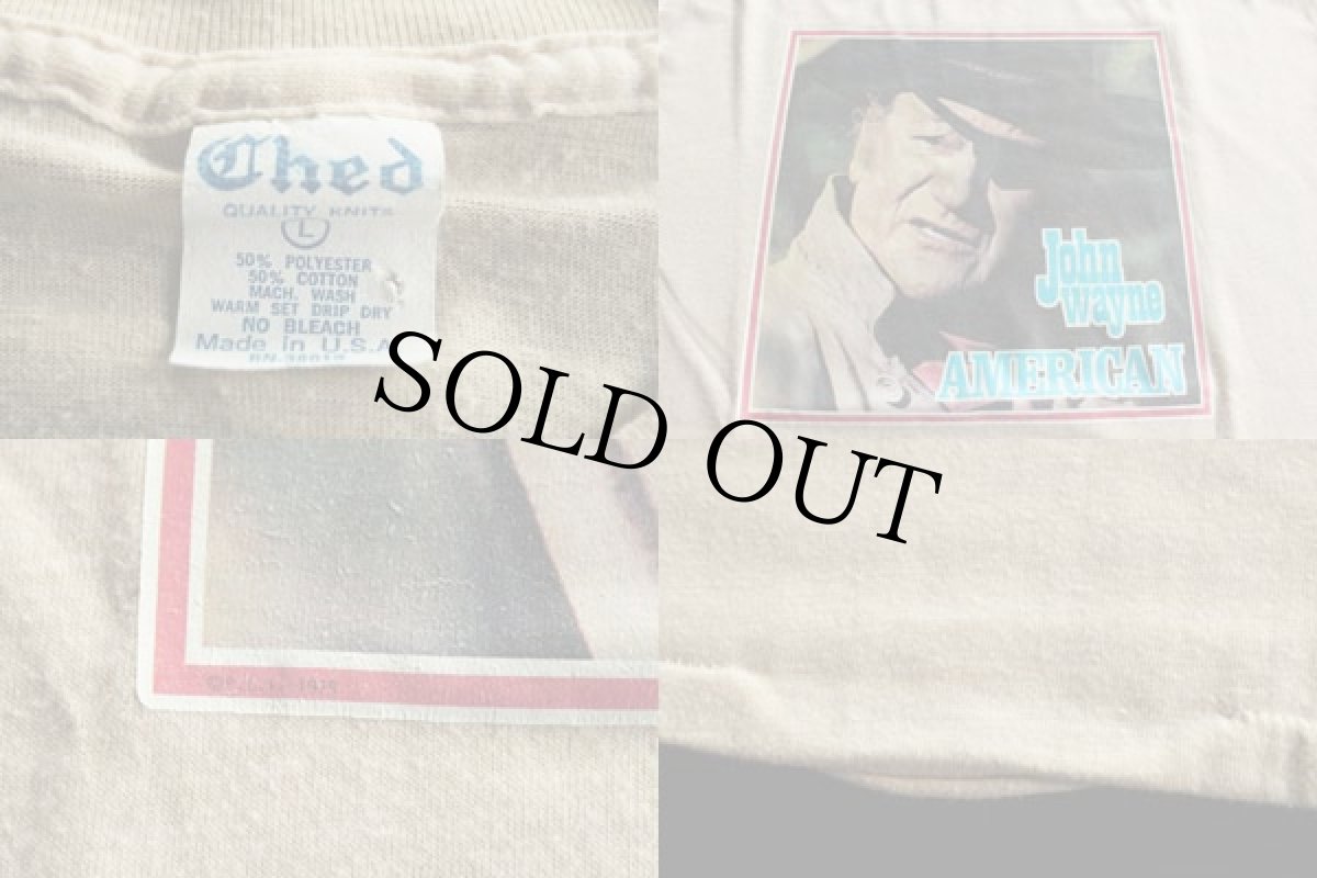 画像3: 70s USA製 John Wayne ジョン ウェイン フォトプリント Tシャツ ベージュ L★転写 (3)
