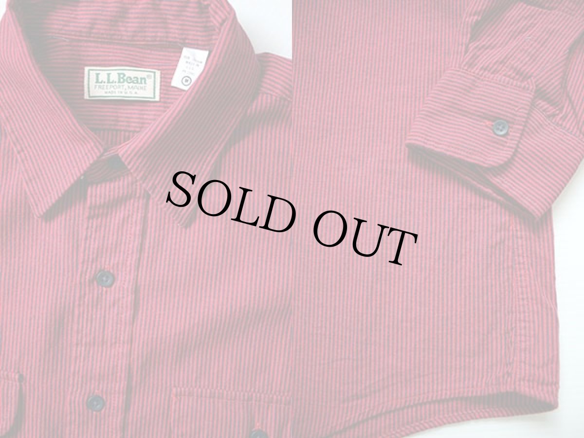 画像3: 80s USA製 L.L.Bean ストライプ コットンシャツ 赤×紺 M (3)