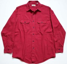 画像1: 80s USA製 L.L.Bean ストライプ コットンシャツ 赤×紺 M (1)