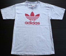 画像1: 80s USA製 adidasアディダス トレフォイル ビッグロゴ コットンTシャツ グレー XL (1)