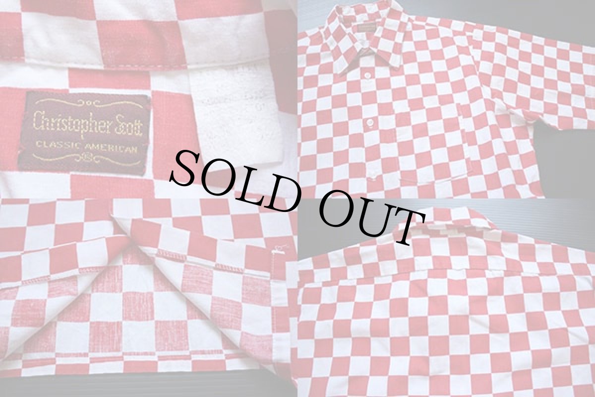 画像3: 70's Christopher Scott チェッカー柄 半袖シャツ 赤×白 M (3)