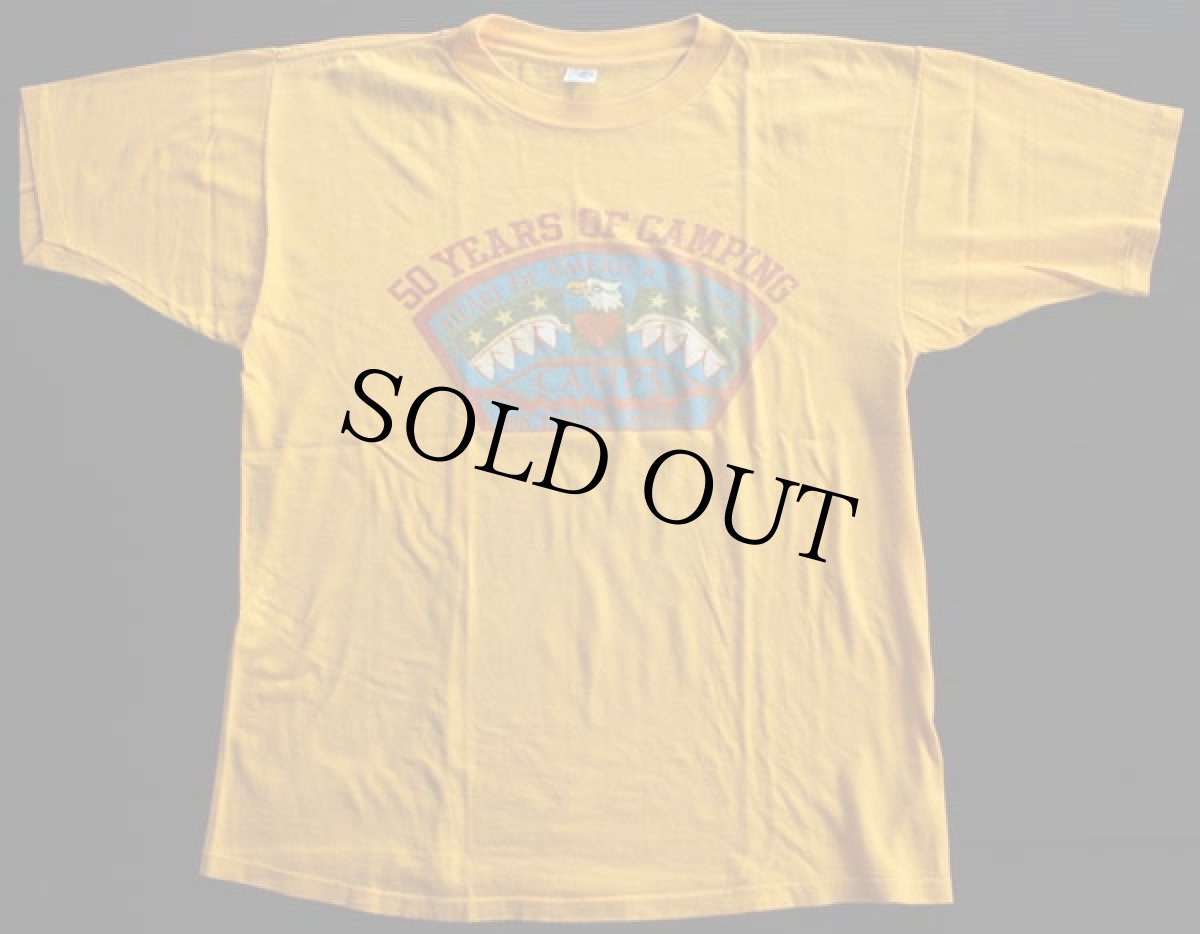 画像2: 70s USA製 ARTEX BSA ボーイスカウト 染み込みプリント コットンTシャツ 黄 L (2)