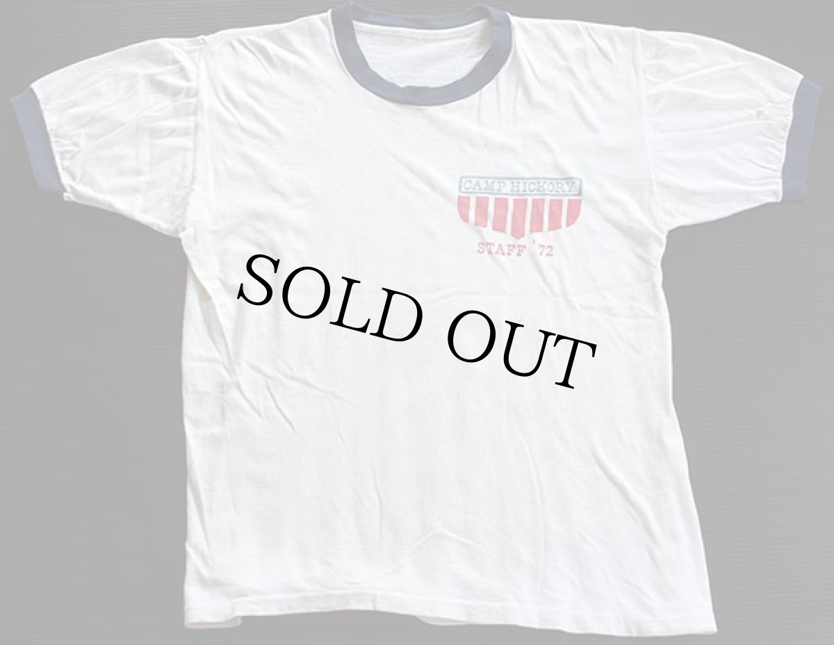 画像2: 70s CAMP HICKORY 染み込みプリント コットン リンガーTシャツ (2)