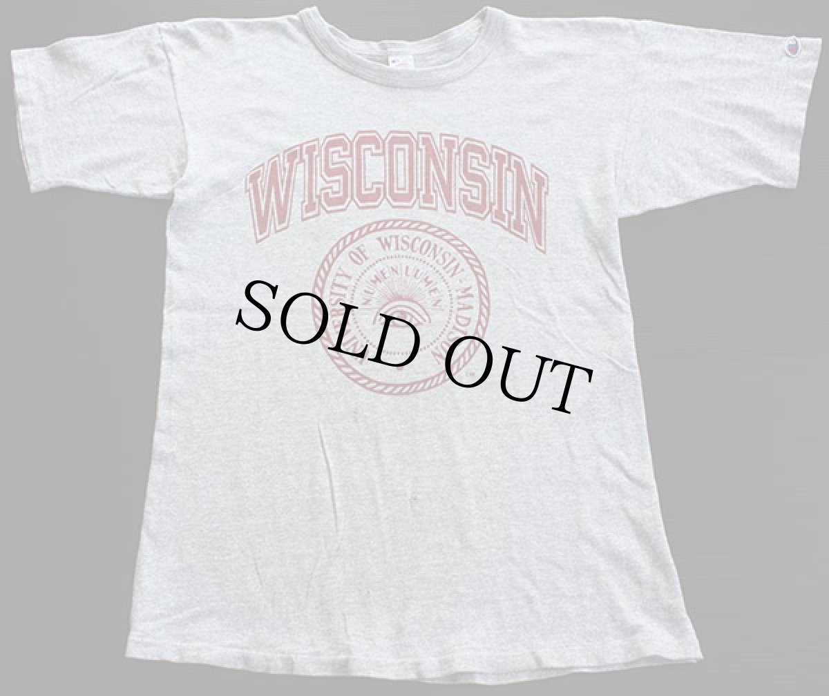 画像2: 80s USA製 Championチャンピオン WISCONSIN 染み込みプリント 88/12 Tシャツ 杢グレー L (2)