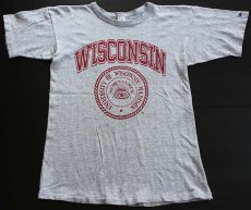 画像2: 80s USA製 Championチャンピオン WISCONSIN 染み込みプリント 88/12 Tシャツ 杢グレー L (2)