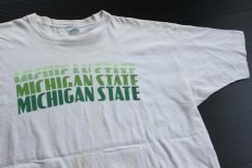 画像1: 70s USA製 Championチャンピオン MICHIGAN STATE染み込みプリント コットンTシャツ XL (1)