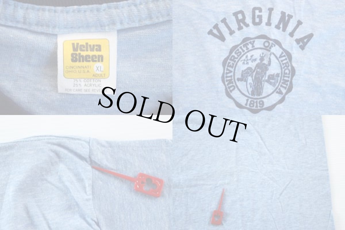 画像3: 70s USA製 Velva Sheen VIRGINIA 染み込みプリント リンガーTシャツ 杢ブルー XL (3)