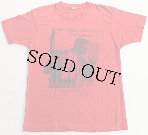 80s USA製 BY ANY MEANS NECESSARY マルコムX Tシャツ 赤 L