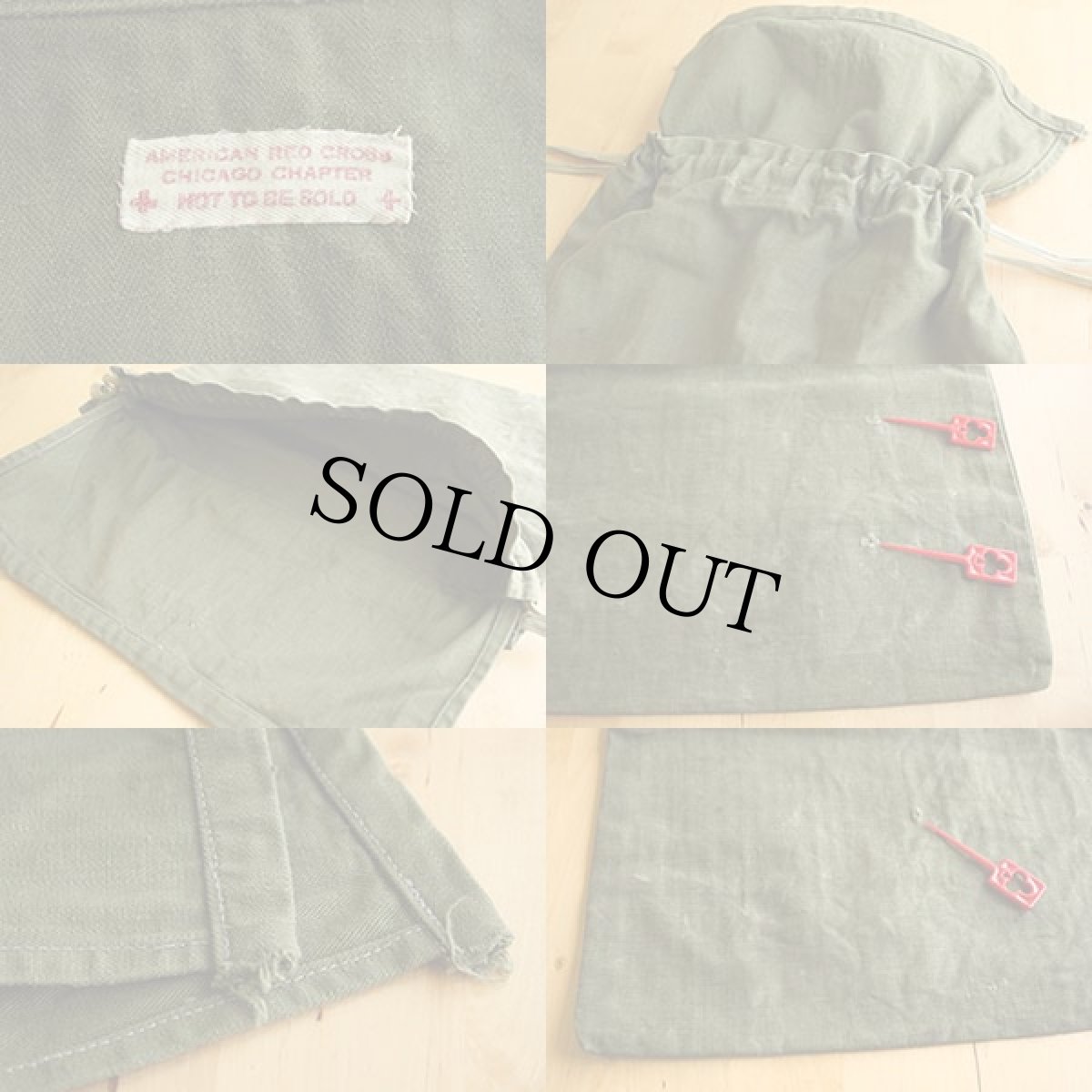 画像3: 40s AMERICAN RED CROSS HBT ヘリンボーンツイル エプロン バッグ オリーブ (3)